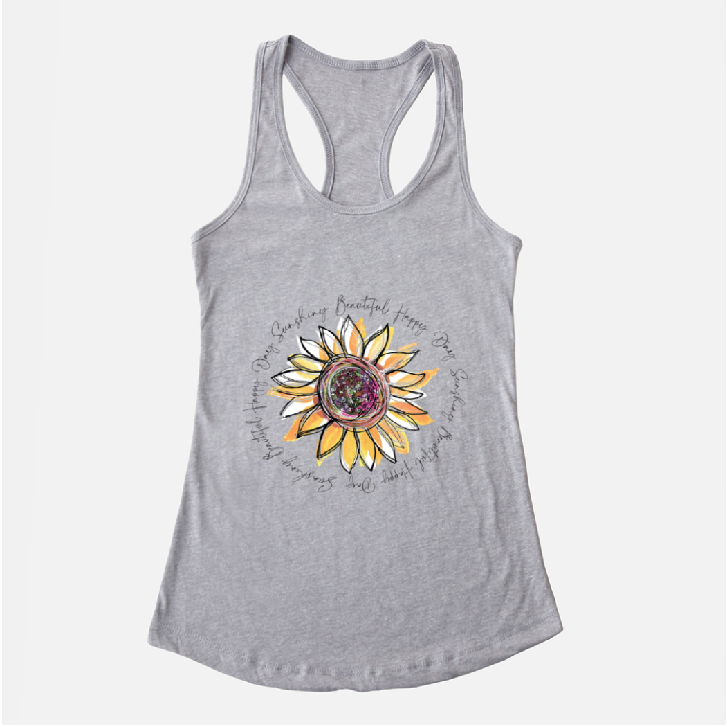 Sunflower Happy Day Inspire Heather Gray Racerback Tank - Dreams After All