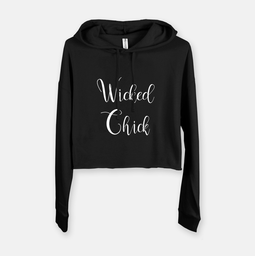SWEATSHIRT - WICKED CHICK CROPPED WITH HOOD - BLACK - Dreams After All