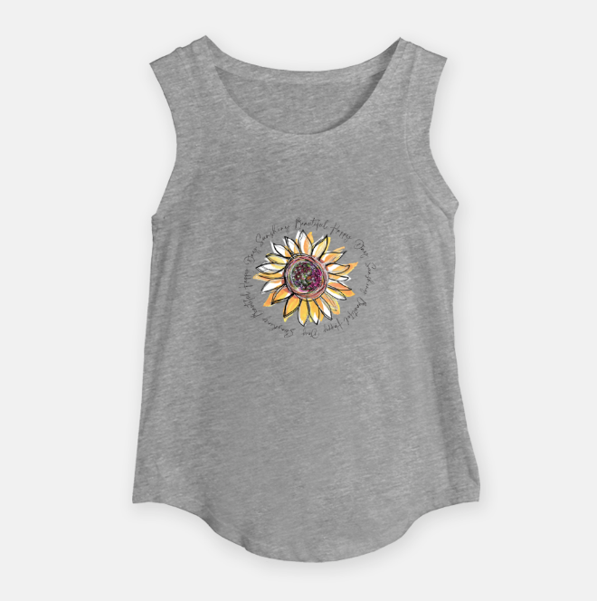 Sunflower Happy Inspiration Cap Sleeve Satin Jersey T-Shirt - Heather Gray - Dreams After All