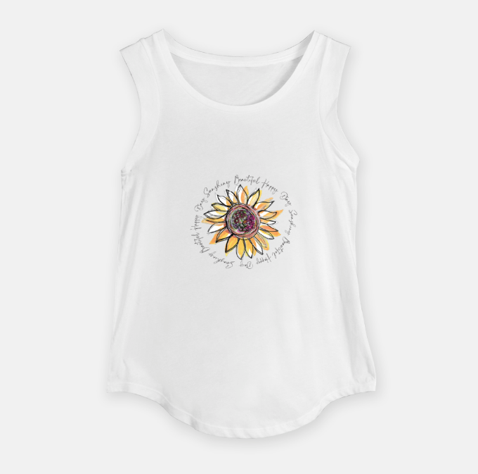 Sunflower Happy Inspiration Cap Sleeve Satin Jersey T-Shirt White - Dreams After All