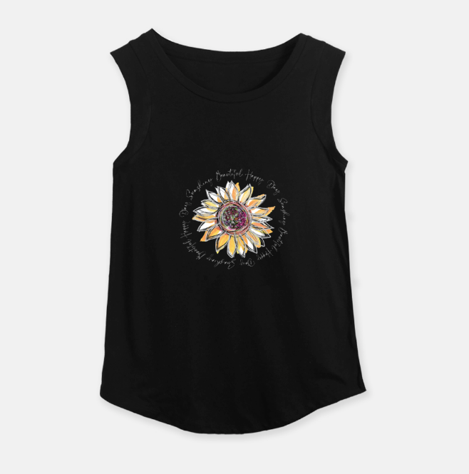 Sunflower Happy Inspiration Cap Sleeve Satin Jersey T-Shirt Black - Dreams After All
