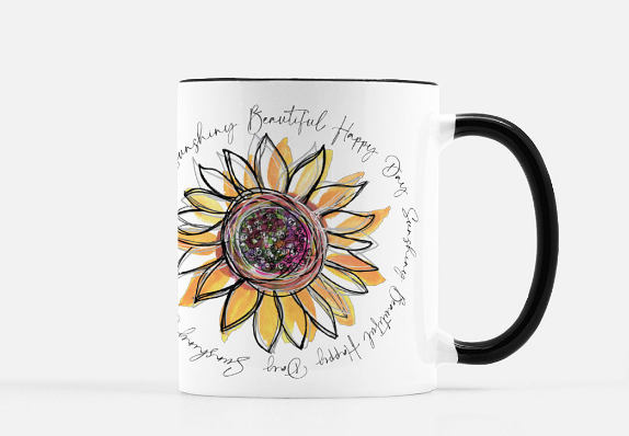 Mug Beautiful Day Sunflower Black Rim - Dreams After All