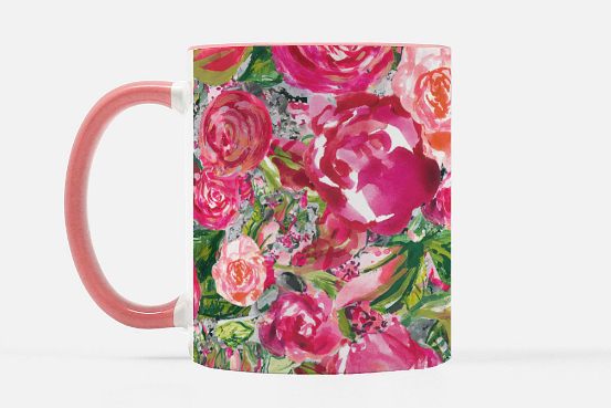 Mug - Love and Roses with Pink Handle
