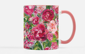 Mug - Love and Roses with Pink Handle