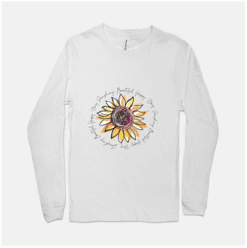 Sunflower Happy Day Inspiration Long Sleeved White T-Shirt - Dreams After All