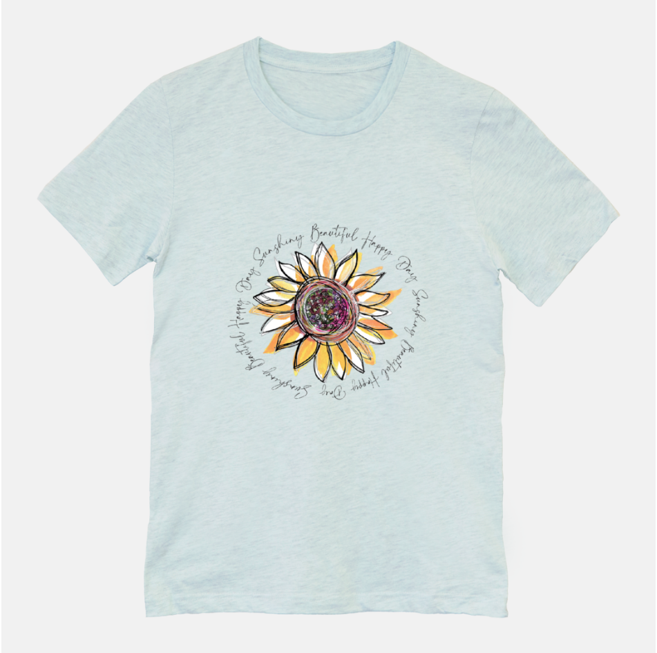Sunflower Happy Day Heather Prism Ice Blue Short Sleeved T-Shirt (Unisex) - Dreams After All
