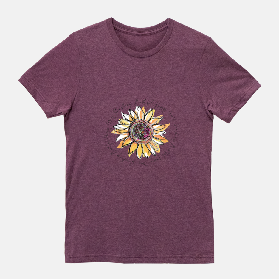 Sunflower Happy Day Heather Maroon Short Sleeved T-Shirt (Unisex) - Dreams After All