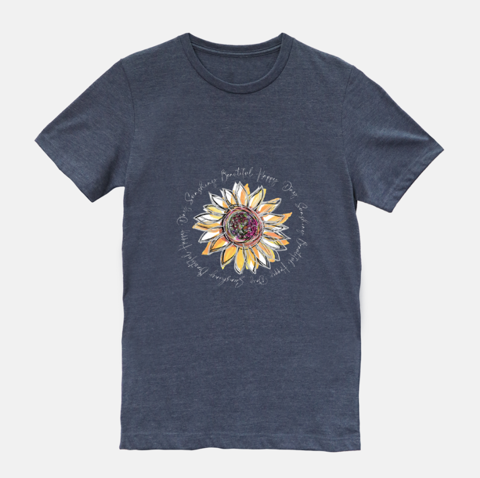 Sunflower Happy Day Heather Midnight Navy Short Sleeved T-Shirt (Unisex) - Dreams After All