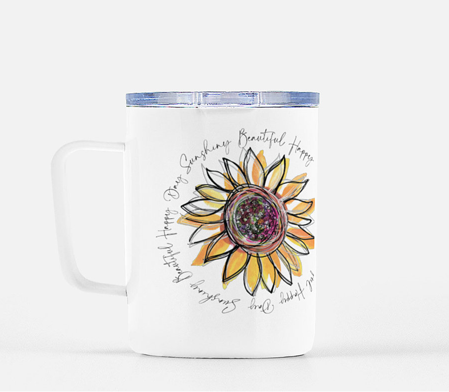Sunflower - Beautiful Happy Day Mug with Lid   -  10 Ounces - Dreams After All
