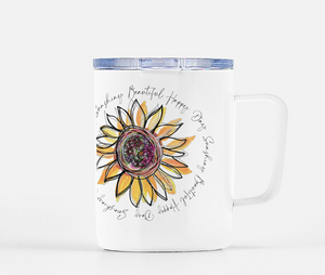 Sunflower - Beautiful Happy Day Mug with Lid   -  10 Ounces - Dreams After All