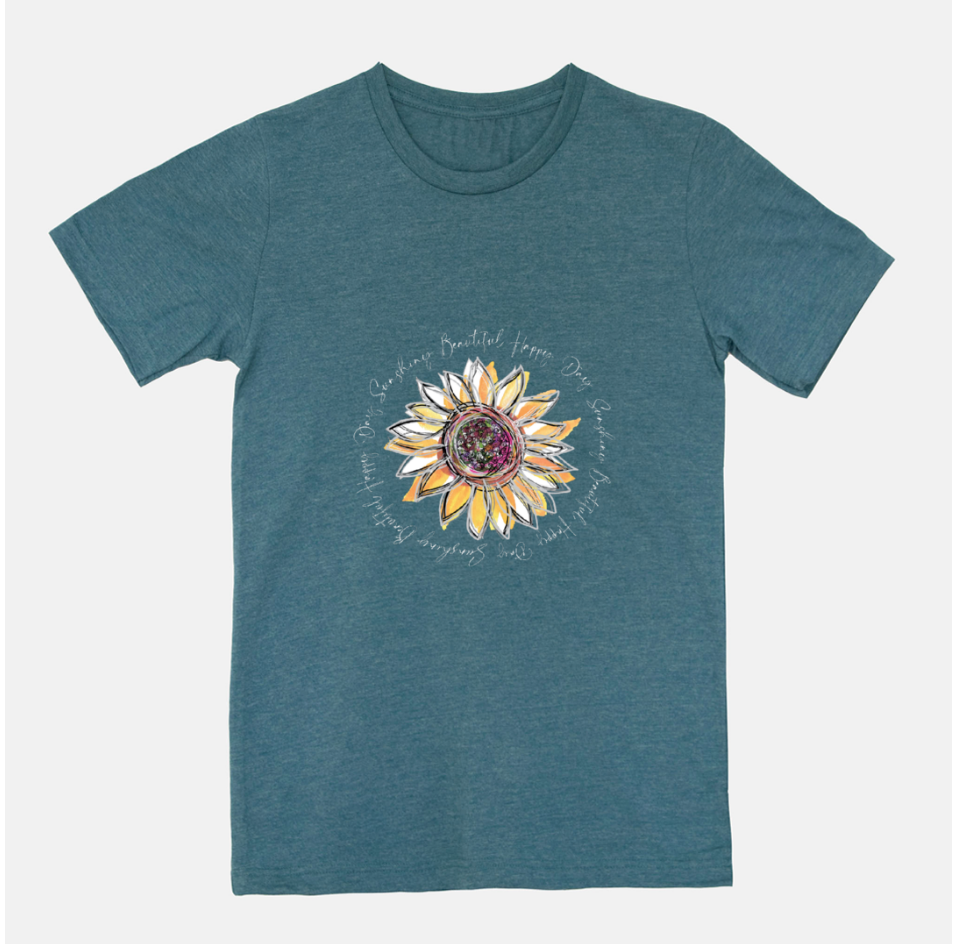 Sunflower Happy Day Heather Deep Teal Short Sleeved T-Shirt (Unisex) - Dreams After All