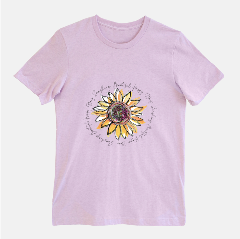 Sunflower Happy Day Heather Prism Lilac Short Sleeved T-Shirt (Unisex) - Dreams After All