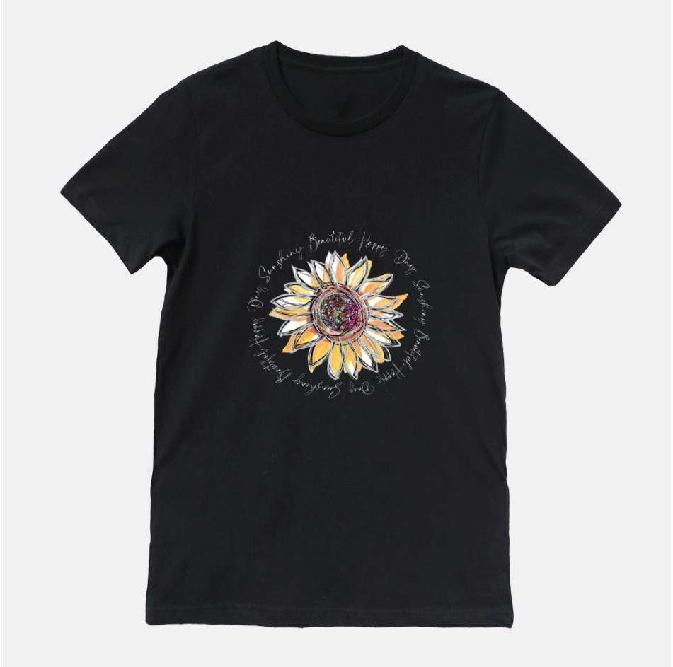 Sunflower Happy Day Black Short Sleeved T-Shirt (Unisex) - Dreams After All