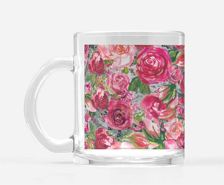 Love and Roses Glass Mug 10 oz