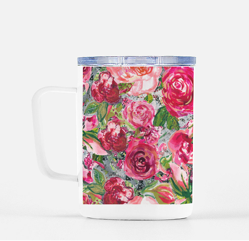 Mug with Lid Big Multi Roses Stainless Steel - Dreams After All