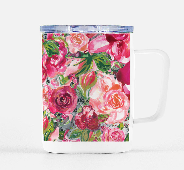 Mug with Lid Big Multi Roses Stainless Steel - Dreams After All