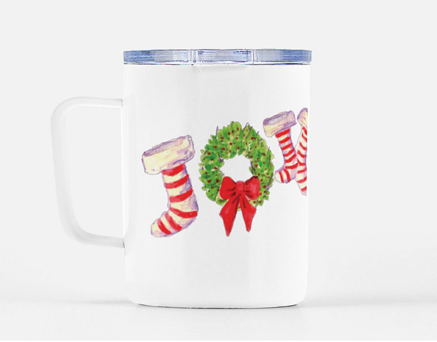 Holiday Mug with Lid : Joy Stockings Stainless Steel Mug with Lid  -  10 Ounces - Dreams After All