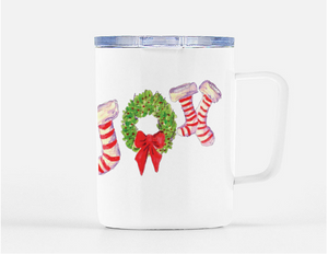 Holiday Mug with Lid : Joy Stockings Stainless Steel Mug with Lid  -  10 Ounces - Dreams After All