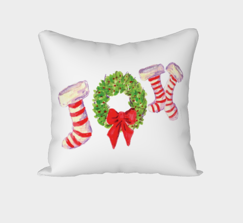 Joy Stockings 18" X 18" Pillow Cover / Image also on Back