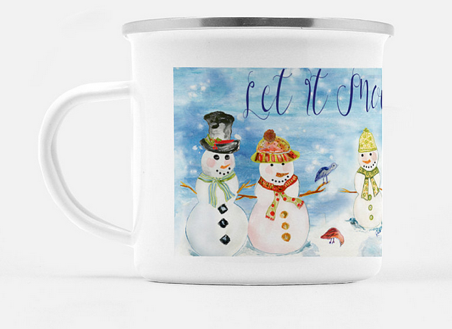 Stainless Steel Camp Mug  - Snowman Family -  10 Ounces