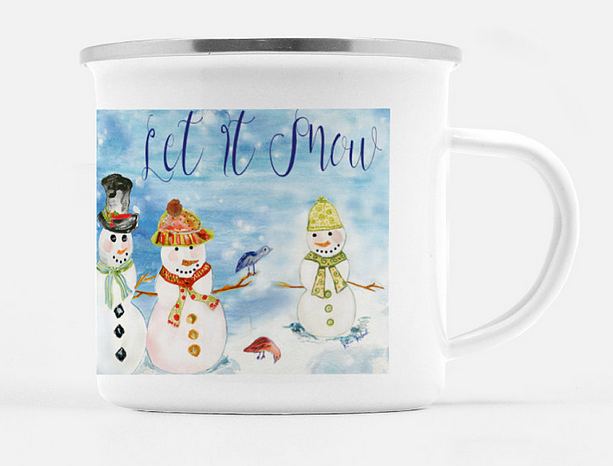Stainless Steel Camp Mug  - Snowman Family -  10 Ounces
