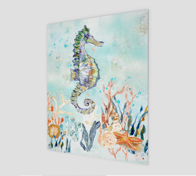 Blue Seahorse Art Print 11 x 14