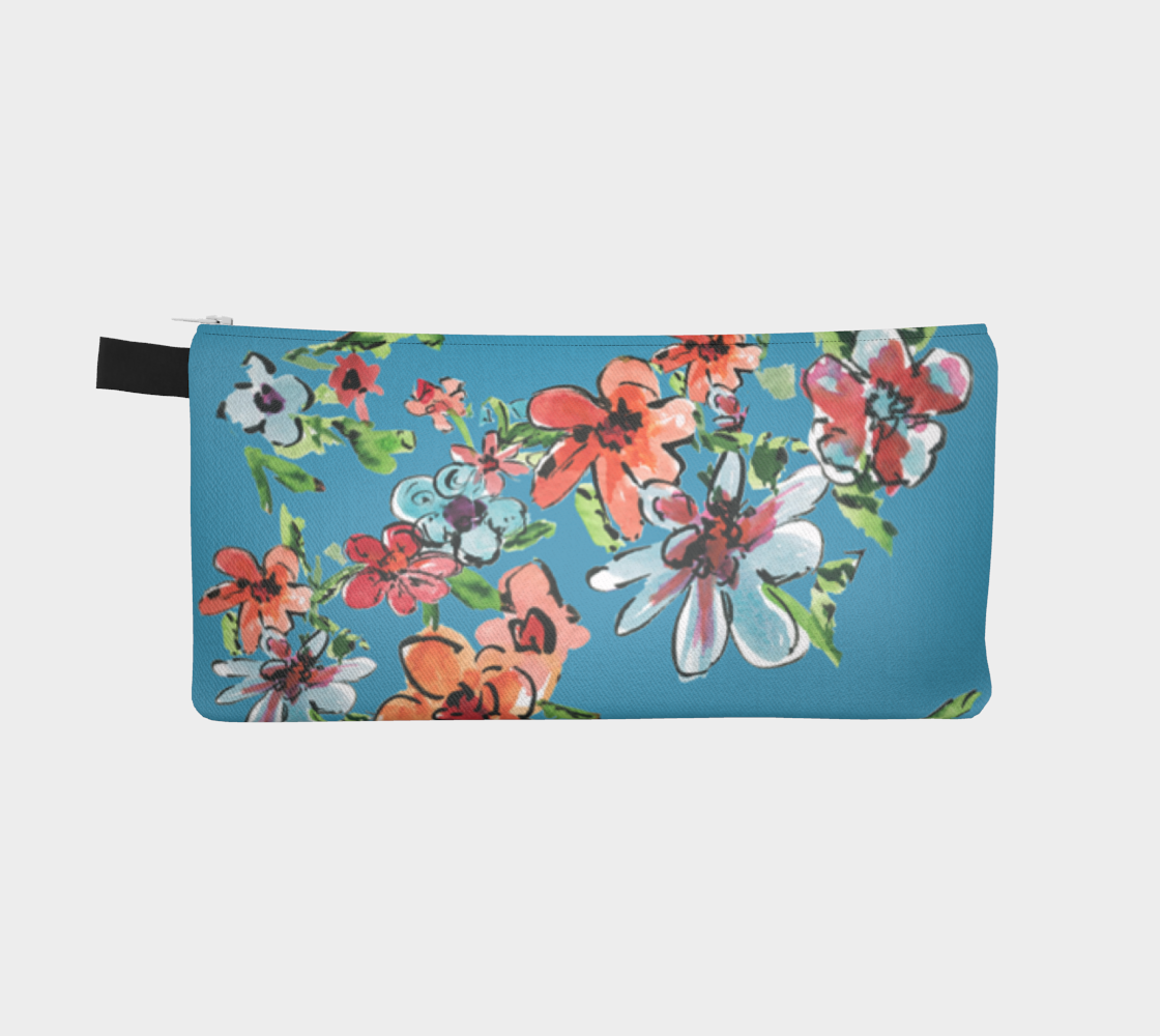 Turquoise Multi-Daisy Pencil Bag