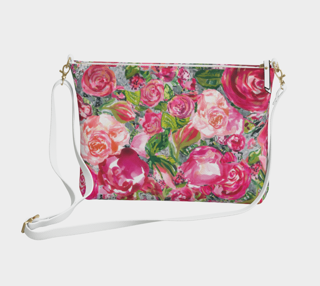 Crossbody Vegan Leather Purse - Love and Roses White Strap