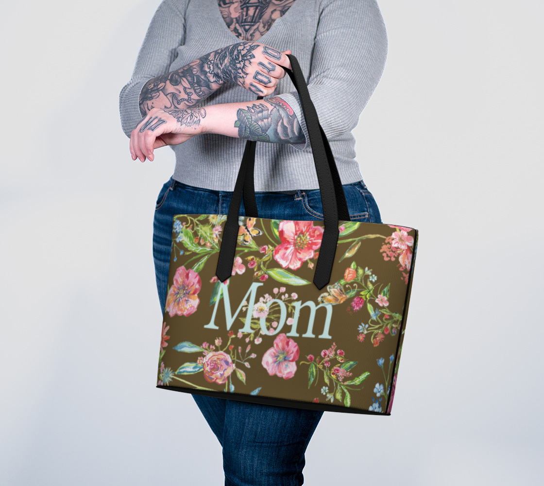 Vegan Tote Mom Dark Brown Floral