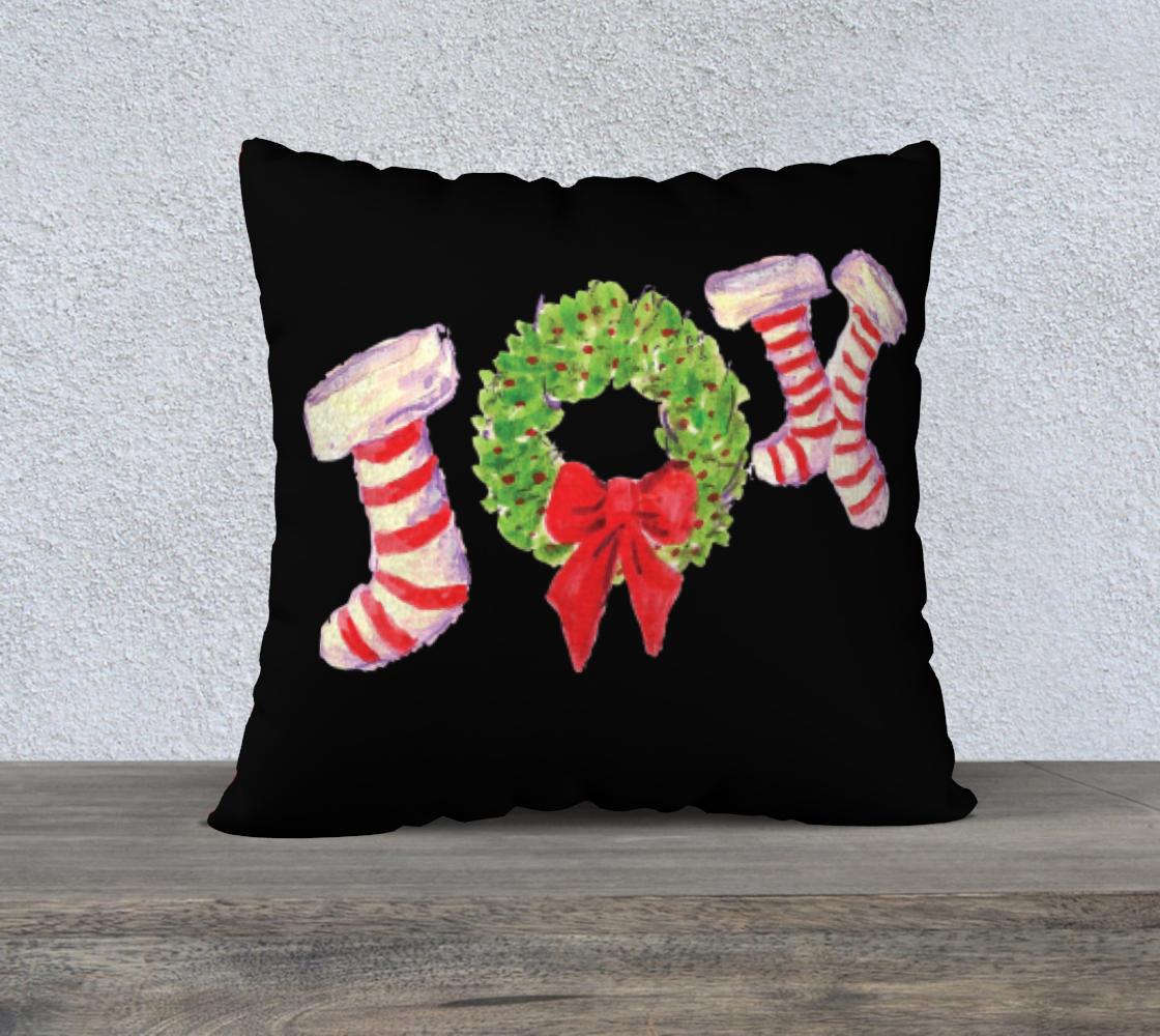 Joy Stockings 22" x 22" Black Pillow Cover / with Red Back