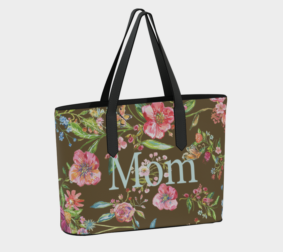 Vegan Tote Mom Dark Brown Floral