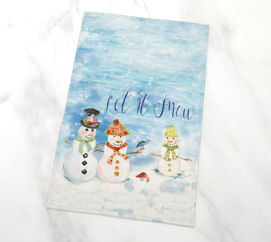 Let It Snow Snowman Family Tea Towel