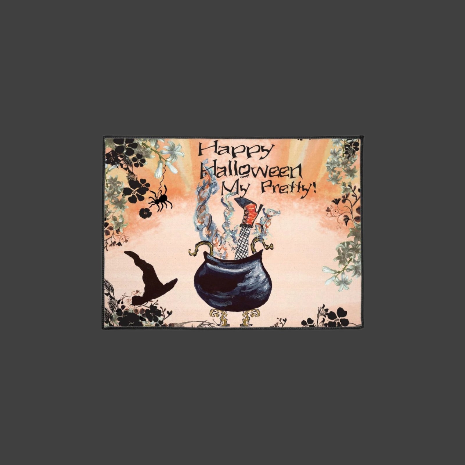 Halloween rug  colorful with a witch and a couldron. 