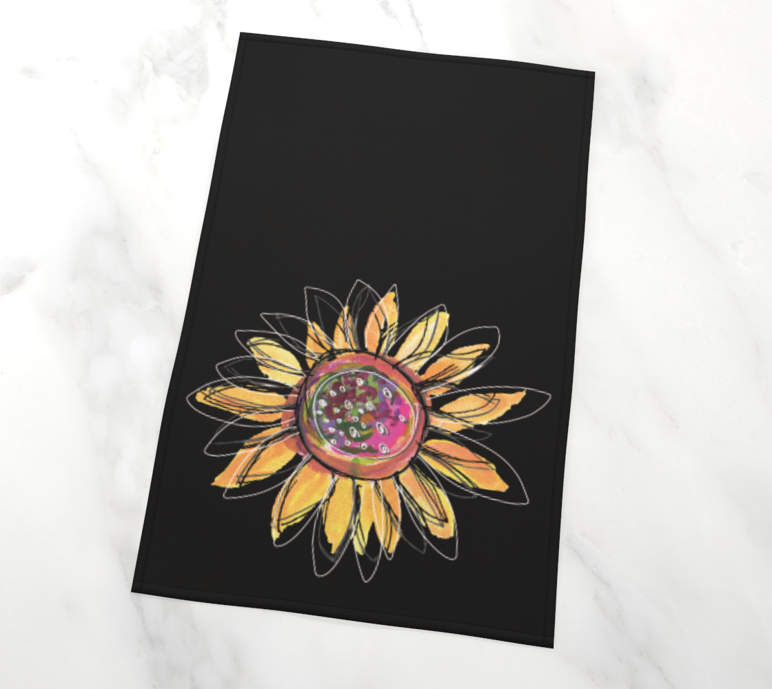 Multi-Sunflower Tea Towel in Black